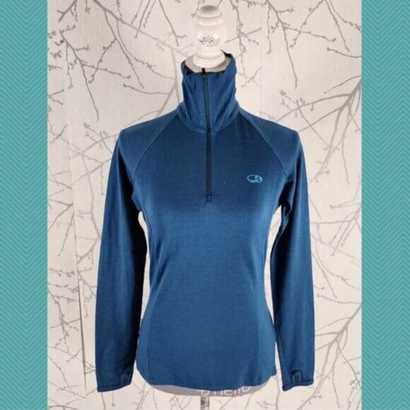 Icebreaker 260 Bodyfit Blue 100% Merino Wool Half Zip - Picture 1 of 5